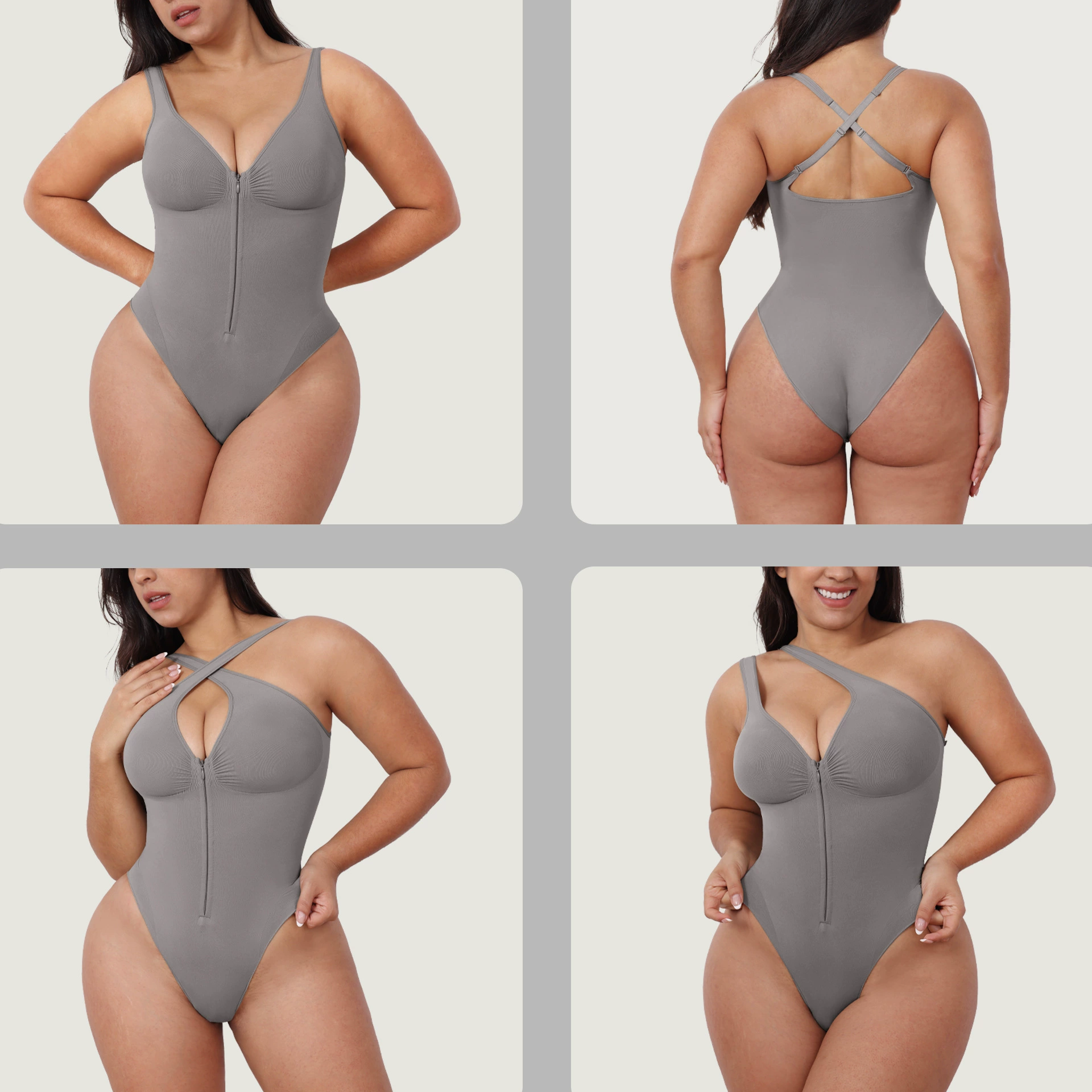 Plus Size Tummy Control Zipper Front Shapewear Bodysuit