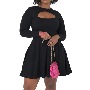 Plus Size Cutout Long Sleeve A-Line Mini Dress